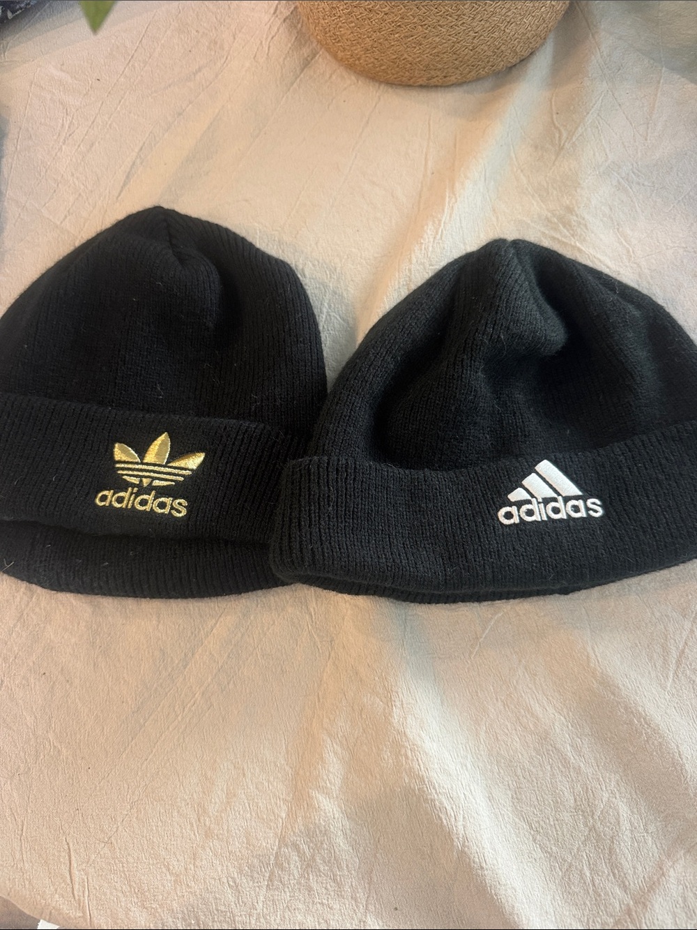 adidas Black Beanie Duo with Gold & White Logos